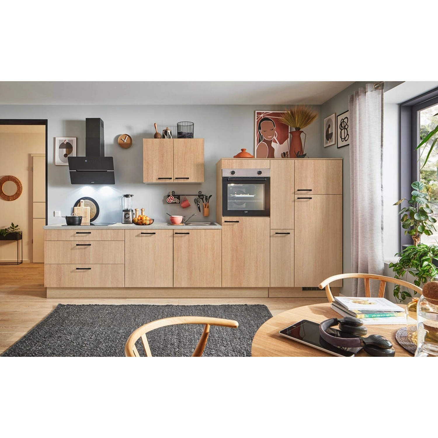 pino Küchenzeile 350cm Eiche Aviva Anschlag rechts 1 Geräte-, 1 Apothekersc günstig online kaufen