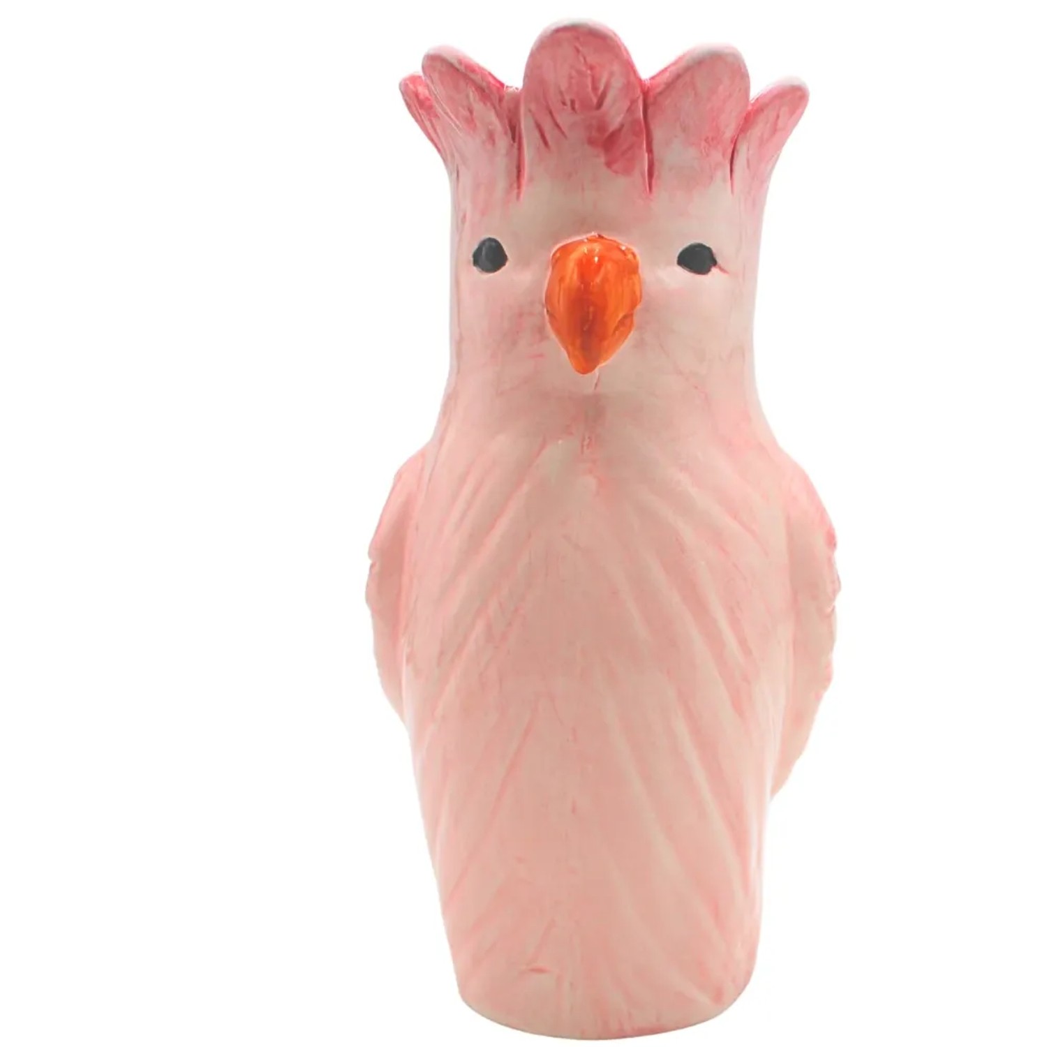 Dekohelden24 XL Dekovase Blumenvase Keramikvase Vase mit Papagei Dekor aus Keramik mit Orangen Schnabel in Rosa L/B/H 13 x 13 x 25 cm