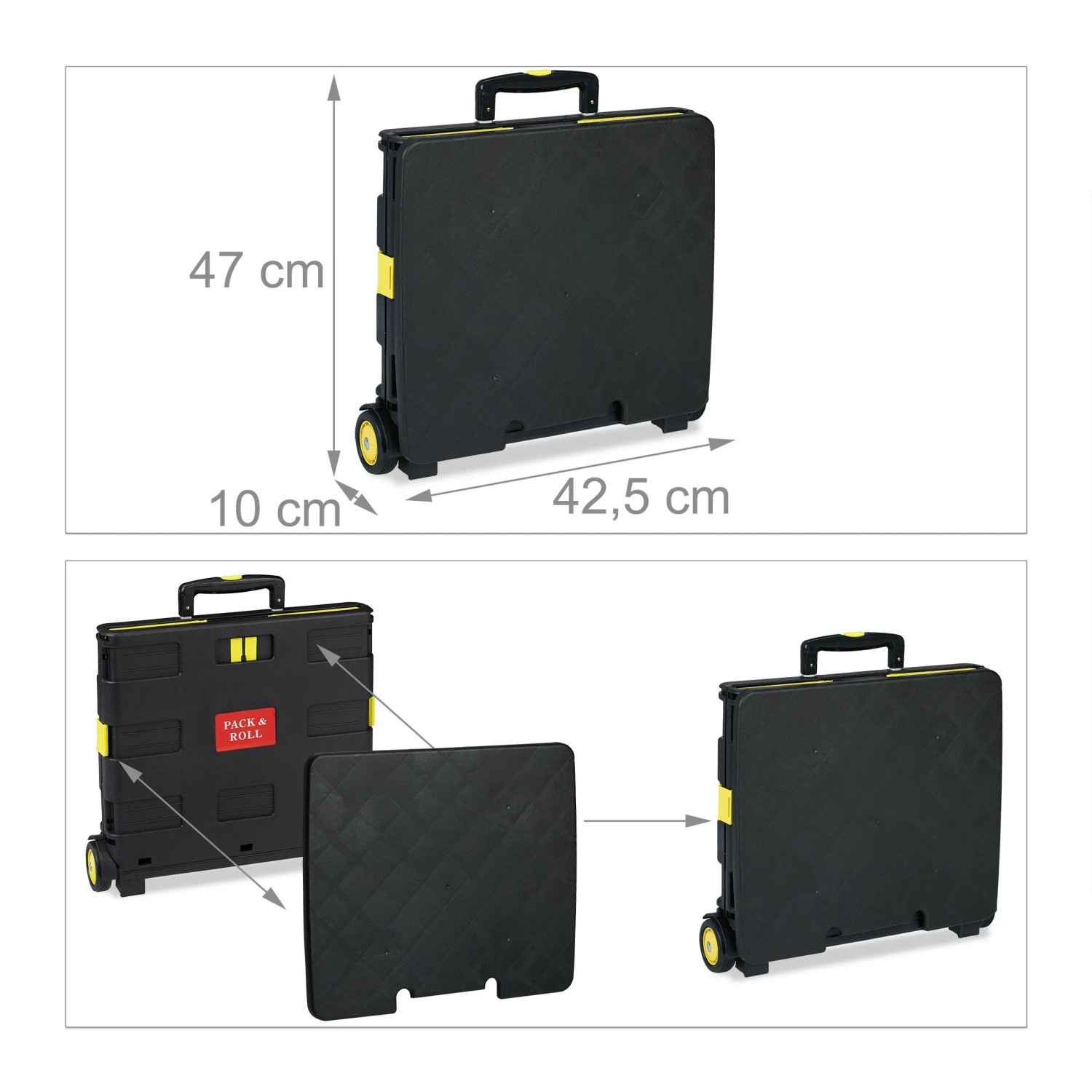 Relaxdays Einkaufstrolley ABS Aluminium Gelb Klappbar 99 cm x 45,5 cm x 37,5 cm 3 kg_5