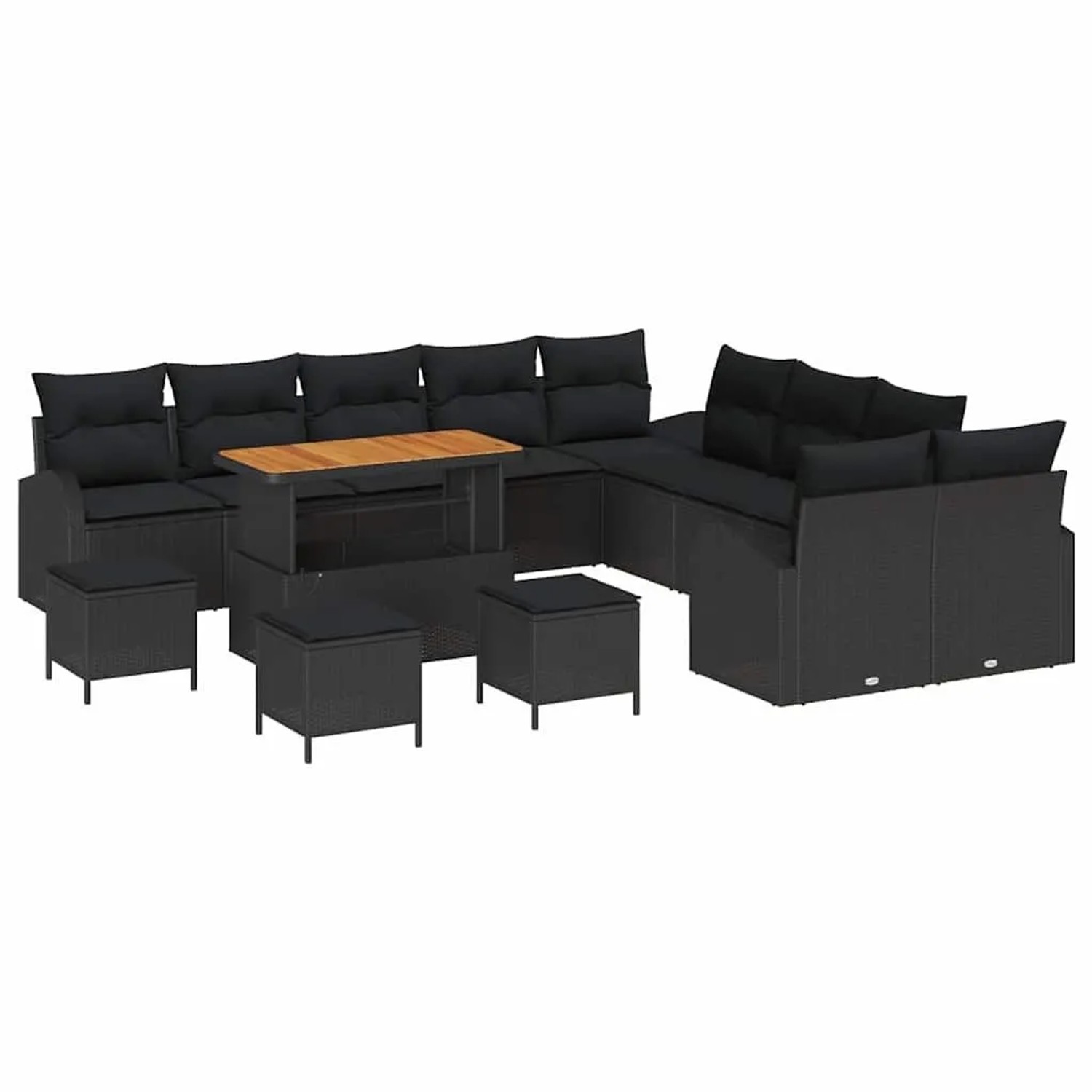 vidaXL Garten-Sofa-Set mit Kissen mit Speicher 14-Tlg Schwarz 3364409