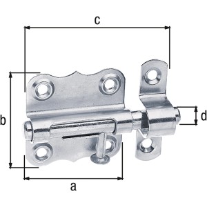 Grendelriegel aus Edelstahl, 39x38mm, ohne Feder, mit Knopfgriff und versenkten Schraublöchern.