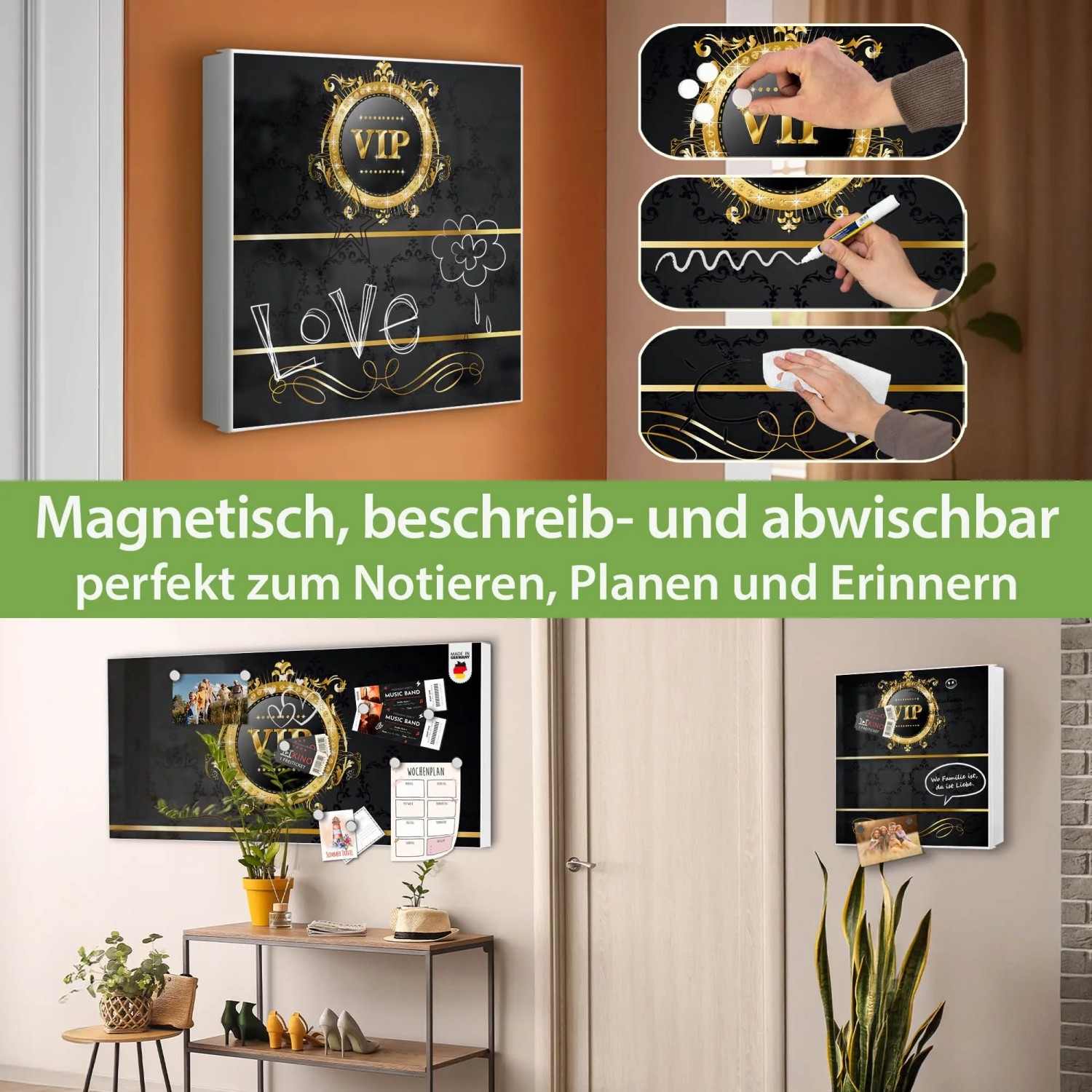 Banjado Großer Schlüsselkasten Metall 30x30cm Weiß Scharnier Links 50 Haken Beschreibbar Magnetisch Motiv Vip