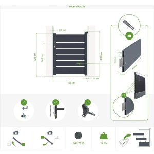 Casanoov Gartentür Vogel 1M, H 120cm mit Details zu Maßen und Zubehör.