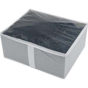 Graue Aufbewahrungstasche M aus Textil mit transparentem Deckel zur Aufbewahrung von Textilien.