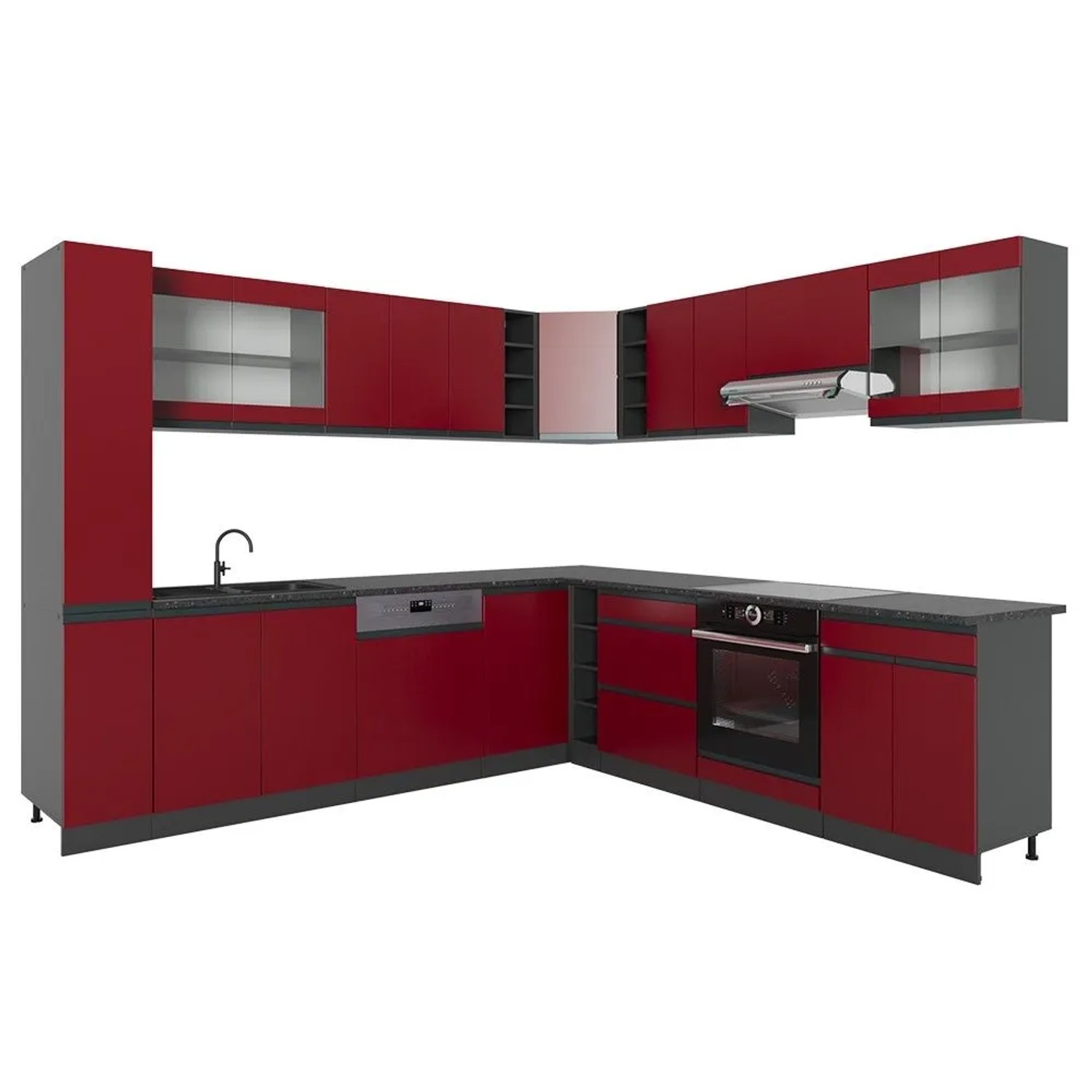 Vicco Eckküche R-Line Rot/Anthrazit 277 x 82 J-Shape, AP Anthrazit