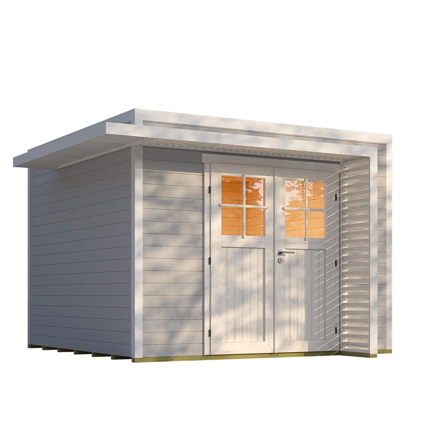 Weka Gartenhaus Amberley Doppeltür Grau-Weiß 300 cm x 300 cm günstig online kaufen