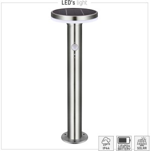 Moderne Solar-Wegeleuchte Porto aus rostfreiem Stahl mit Sensor für Gartenwege und Einfahrten.