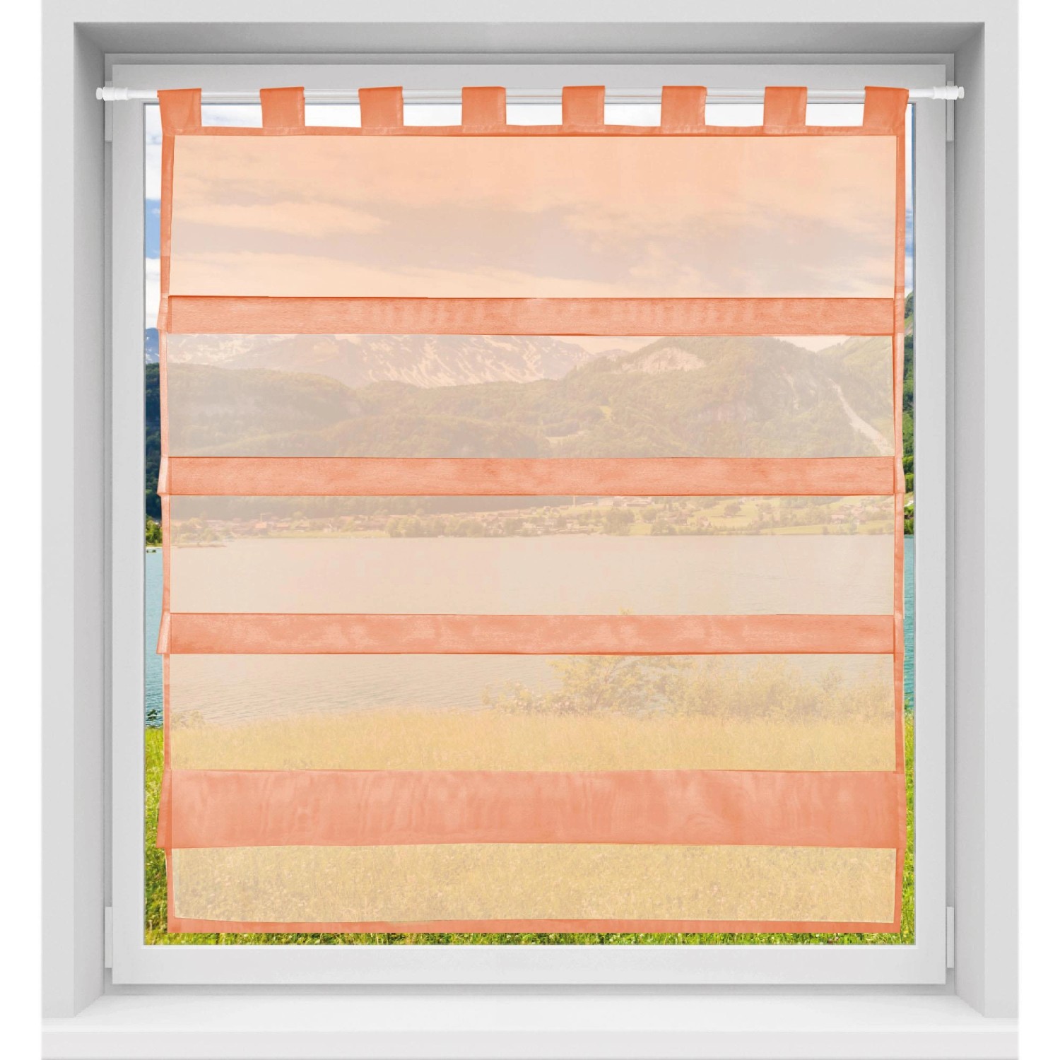 Bestlivings Sky Gardine in Apricot mit Schlaufen, Raffoptik, 90x110 cm. Transparenter Fenstervorhang.