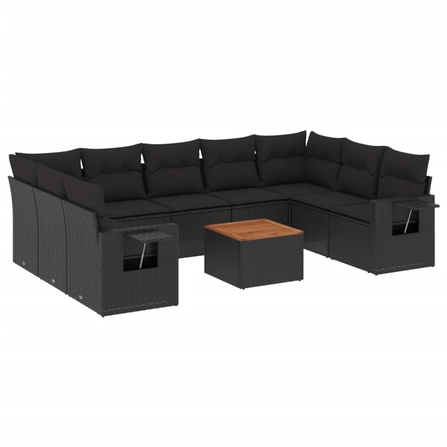 vidaXL 10-Tlg Garten-Sofagarnitur mit Kissen Schwarz Poly Rattan 3257035 günstig online kaufen