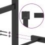 Detailansicht: Schwarzes Metall Bettgestell mit Kopfteil, Schrauben und Montagepunkten.