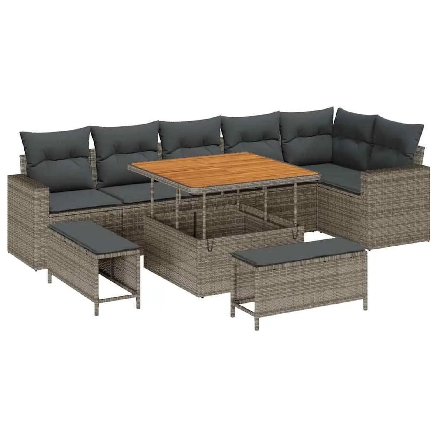 vidaXL Gartensofa-Set mit Kissen 11 Stk Grau Poly-Rattan 3363578 günstig online kaufen