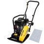 Güde Rüttelplatte GRP 60E, gelb/schwarz, mit Polyurethanmatte für Baumaschinen zur Bodenverdichtung.