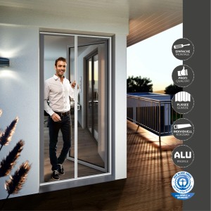 Windhager Plisseetür Expert, weiß, 240x120cm. Insektenschutz für Terrassentür, platzsparend und individuell kürzbar.