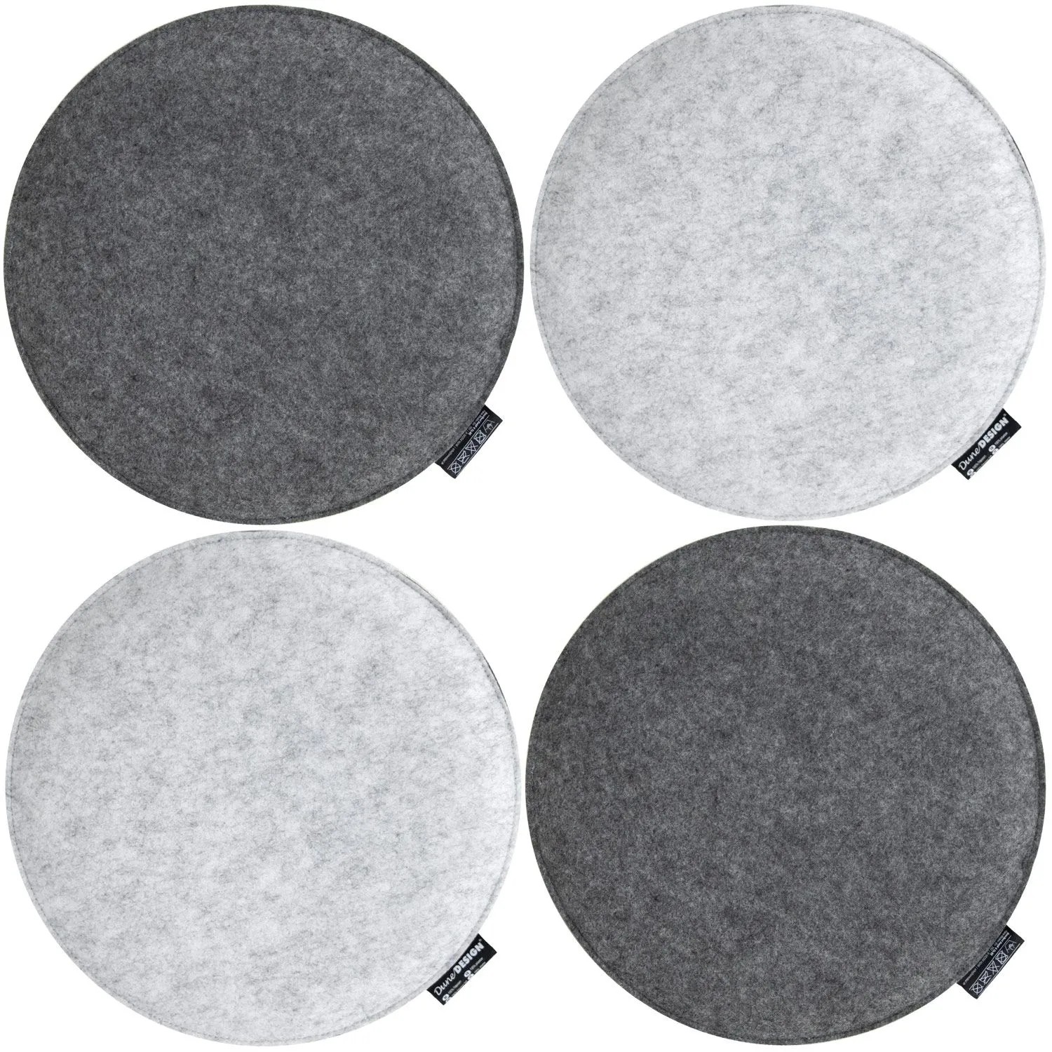 DuneDesign 4 Runde Sitzkissen aus Filz Ø 35 cm 3 cm Stark in Grau