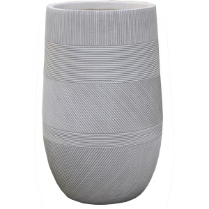 Antikweiße Vase Varying Stripes Fibre-Clay, Ø 34 cm, Höhe 54 cm. Moderne Pflanzsäule mit Streifenmuster.
