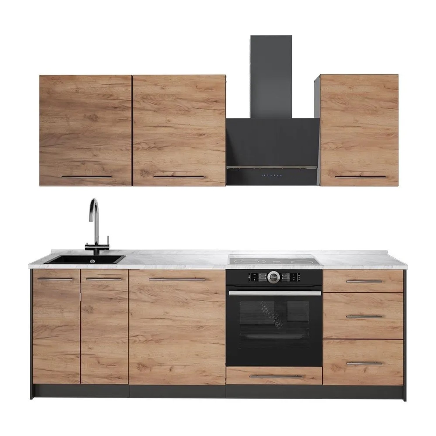 Vicco Küchenzeile Fame-Line Goldkraft Eiche/Weiß 230 x 82 AP Marmor Art Nr 64039