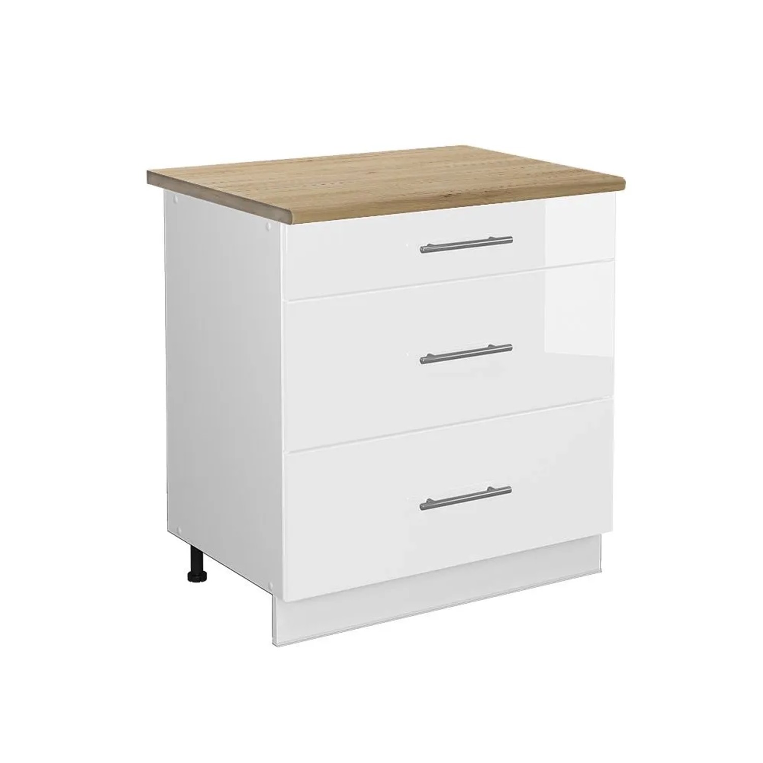 Vicco Küchenunterschrank Fame-Line Weiß Hochglanz Weiß 80 cm mit 3 Schubladen AP Eiche