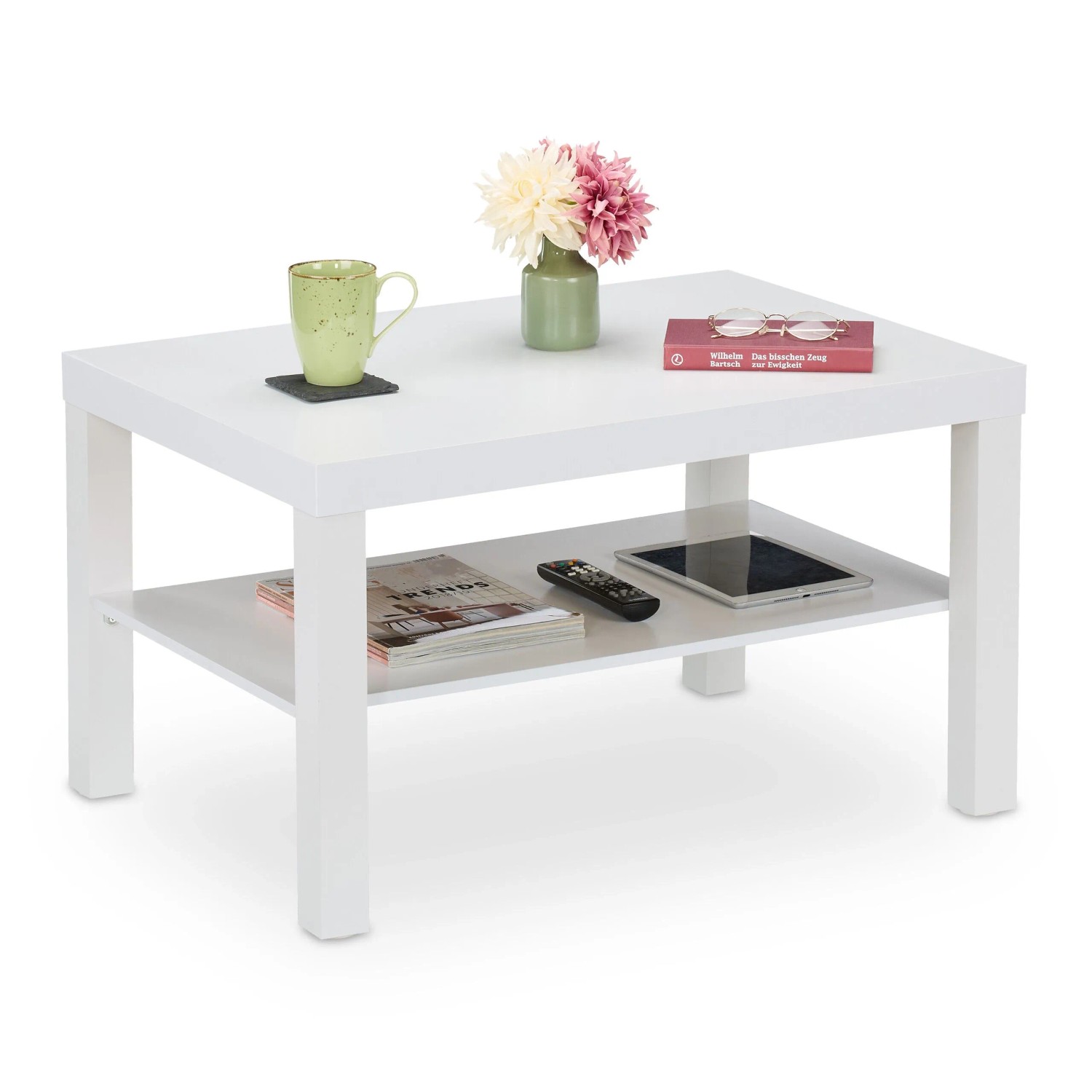 Relaxdays Couchtisch MDF Weiß mit 2 Ablagen 45 x 79 x 55 cm 7,4 kg