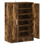 vidaXL Schuhschrank Räuchereiche aus Holzwerkstoff, 2 Türen, eine offenbart mehrere Regale, silberner Griff.