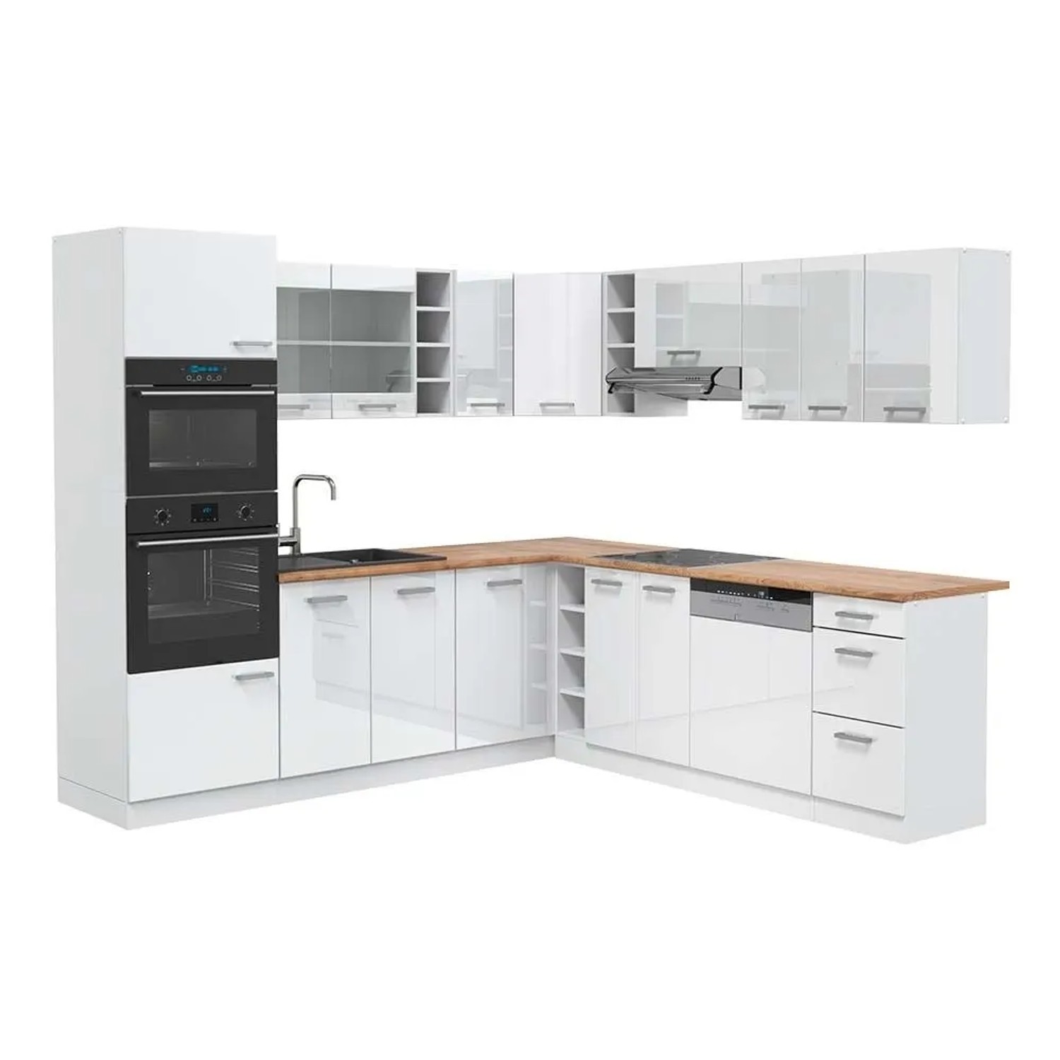 Vicco Eckküche R-Line Weiß Hochglanz/Weiß 247 x 82, AP Eiche