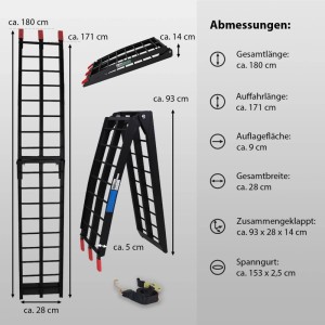 TRUTZHOLM klappbare Auffahrrampe, 180 cm, 340 kg Traglast, schwarz, für Autoanhänger.