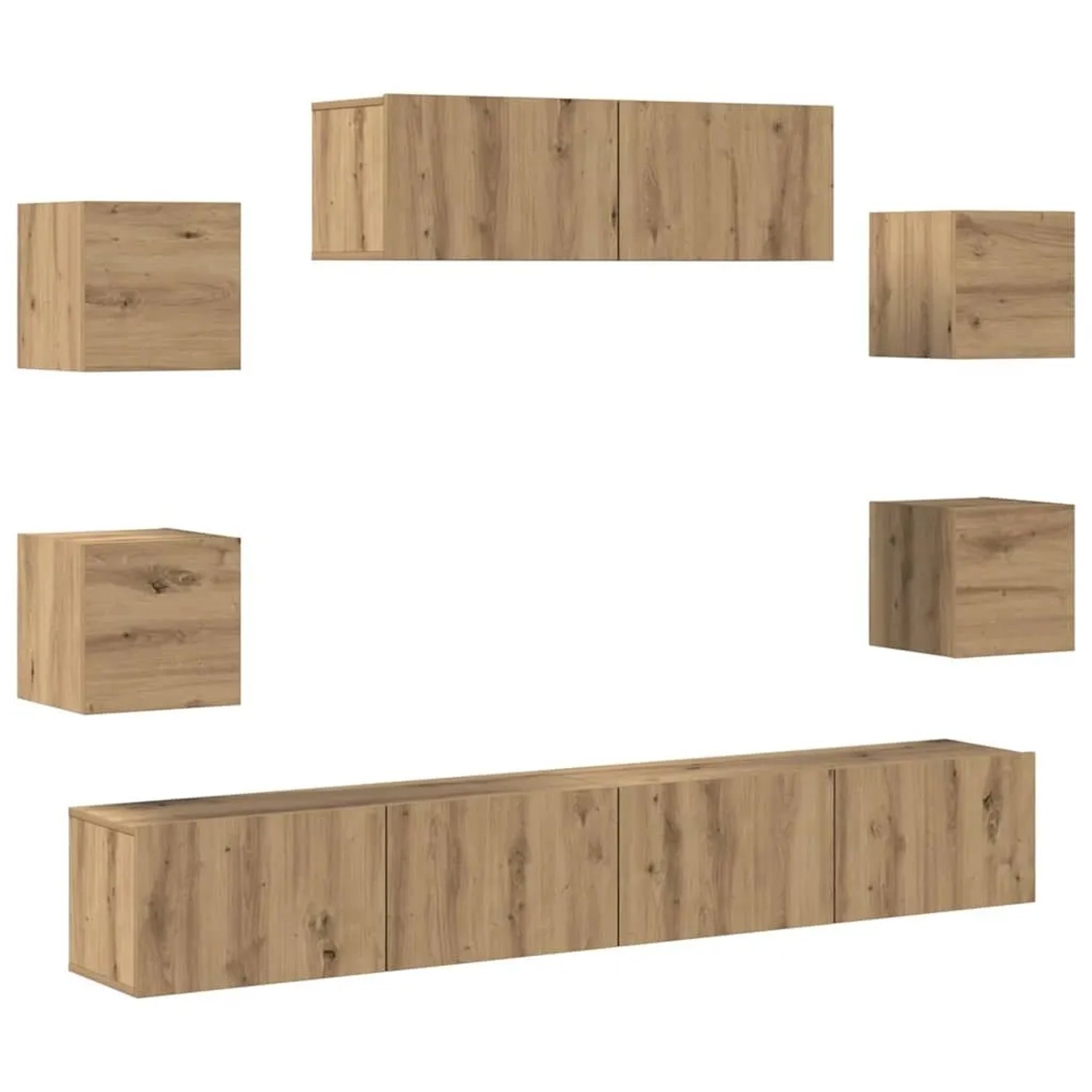 vidaXL 7-Tlg TV-Schrank-Set Wandmontage Artisan-Eiche Holzwerkstoff 3329210