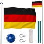 Tectake Aluminium Fahnenmast mit Deutschlandflagge, Zubehör und variabler Höhe.