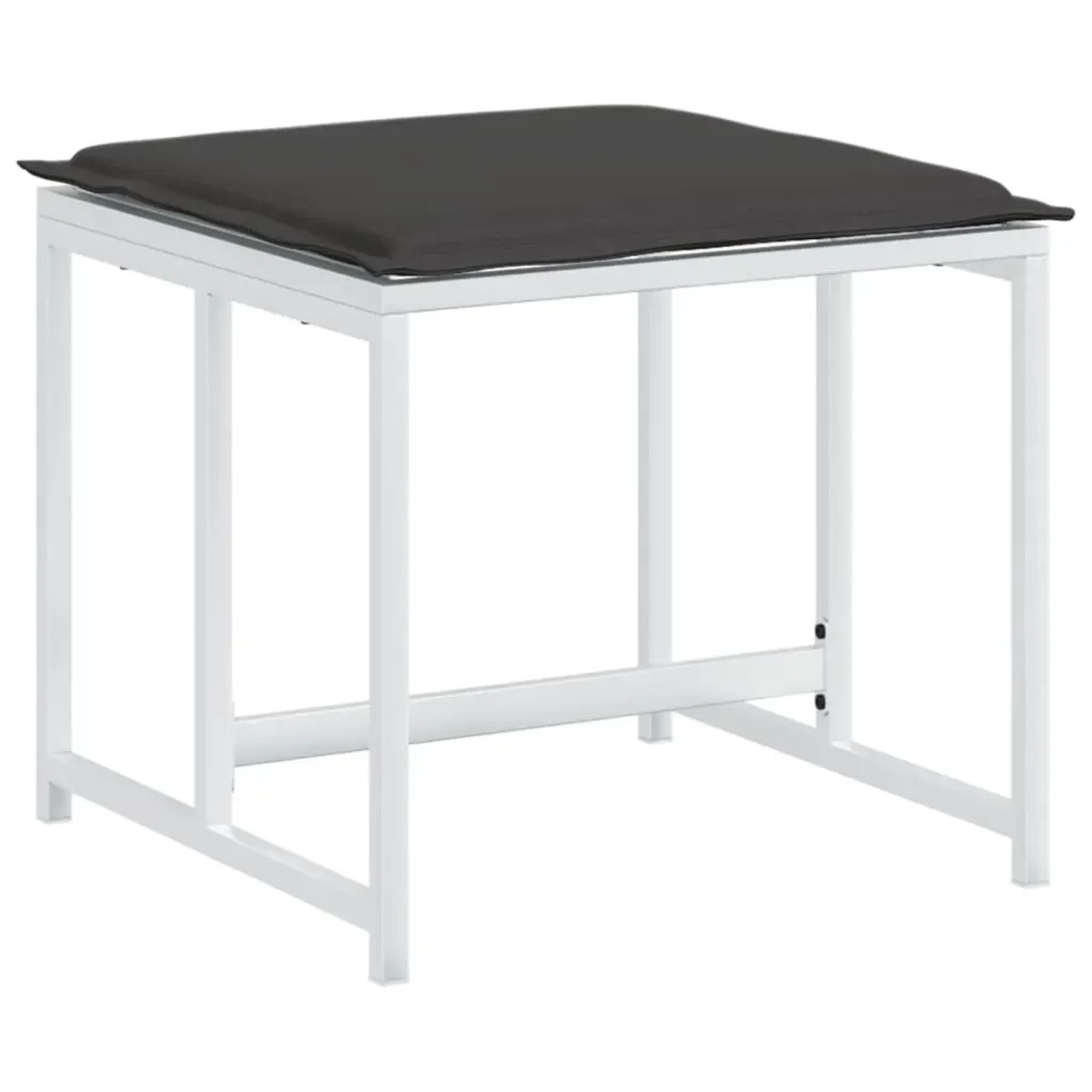 Gartenhocker der vidaXL 17-tlg. Essgruppe, weißes Gestell, anthrazitfarbenes Kissen.