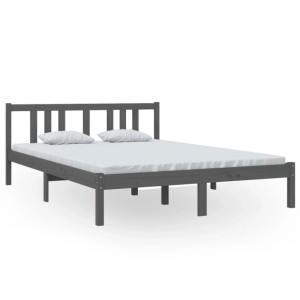 Graues Massivholzbett 140x200 cm mit Lattenrost und Kopfteil. Bett für Schlafzimmer.