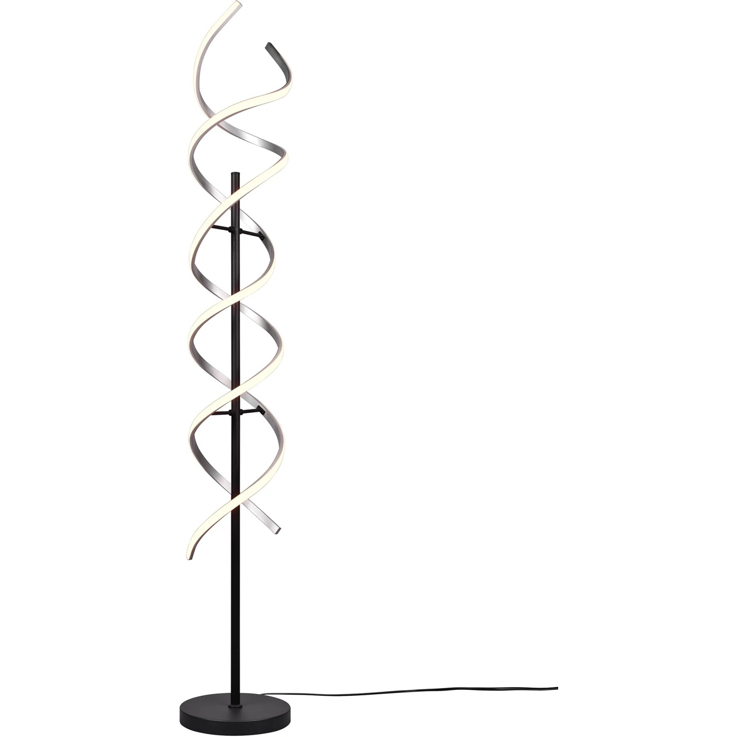 Moderne LED Stehlampe Sequence in gebürstetem Aluminium, spiralförmiges Design für Wohnraum.