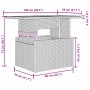 Skizze des vidaXL Gartenmöbel-Sets aus Rattan, mit Maßangaben zu Tisch und Sofa.