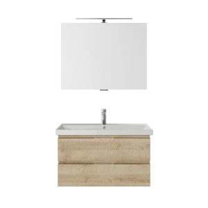 Pelipal Badmöbel-Set Serie 4035 in Riviera Eiche mit Spiegel und LED-Leuchte.