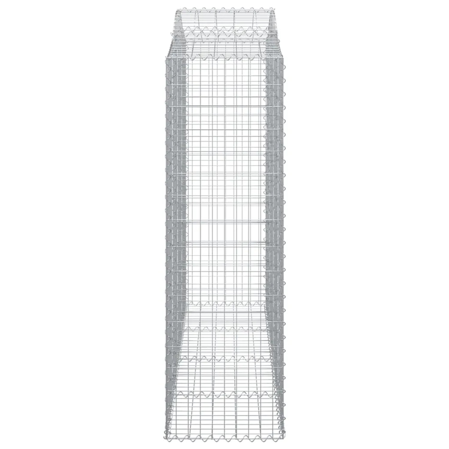 Zwei Gabionen mit Hochbogen, 200x50x160/180cm, aus verzinktem Eisen für Hochbeete.