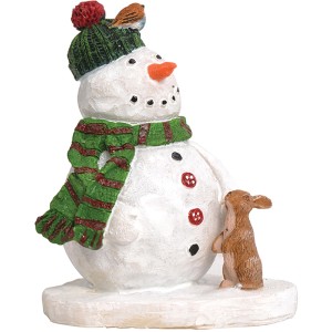 Melty der Schneemann Weihnachtsdeko Figur mit Mütze, Schal und kleinem Hasen.