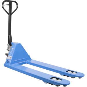 Blauer Güde Gabelhubwagen GHW 2500-115 PA mit Polyamidrädern.