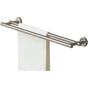 Tiger Boston Doppel-Handtuchhalter, Edelstahl gebürstet, mit Handtuch. Badaccessoire für die Wandmontage.