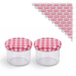 Relaxdays Einmachgläser Glas Stahl Transparent Rot Weiß Twist-Off Luftdicht 100er Set 220 ml 6,5 cm x 8,5 cm 0,18 kg
