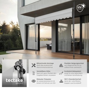 Tectake Klemmmarkise  Mit Handkurbel Uv Beständig 300 x 180 cm 180 x 300 x 304 cm Hellgrau