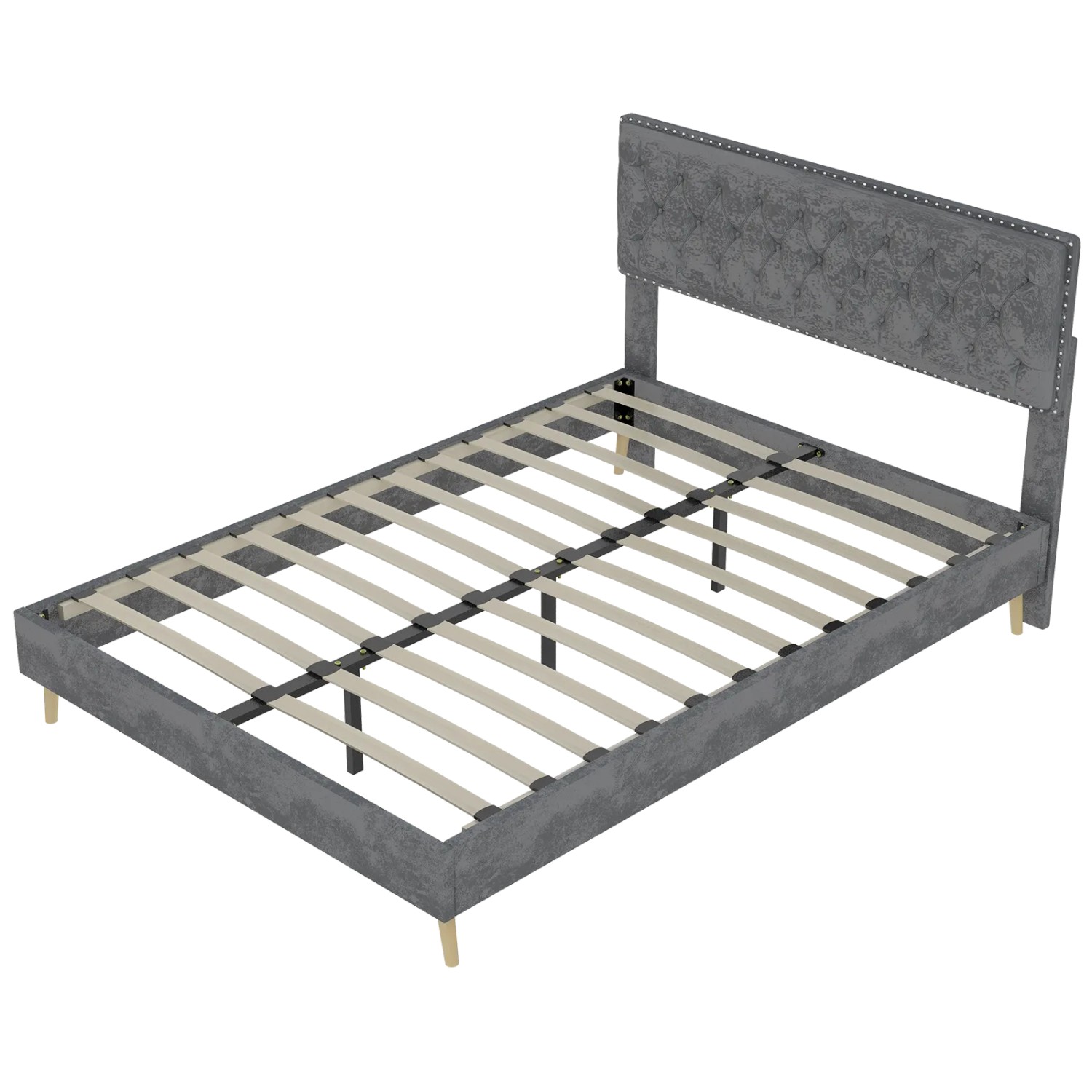 okwish Polsterbett 160x200cm mit Kopfteil Schlafzimmer Grau ohne Matratze