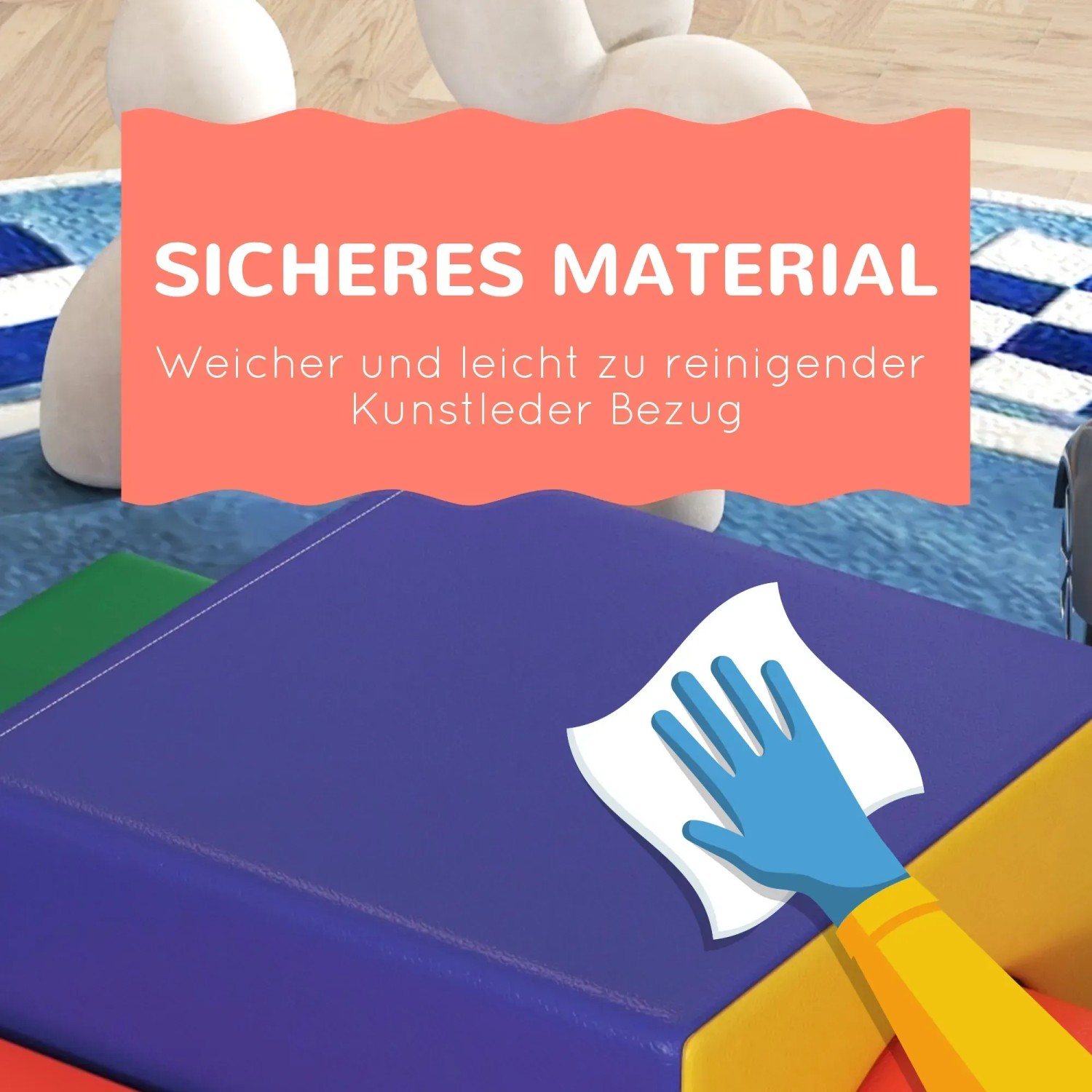Reinigung des HOMCOM Bausteinset aus Kunstleder. Einfache Pflege der Spieltürme & Spielanlagen.