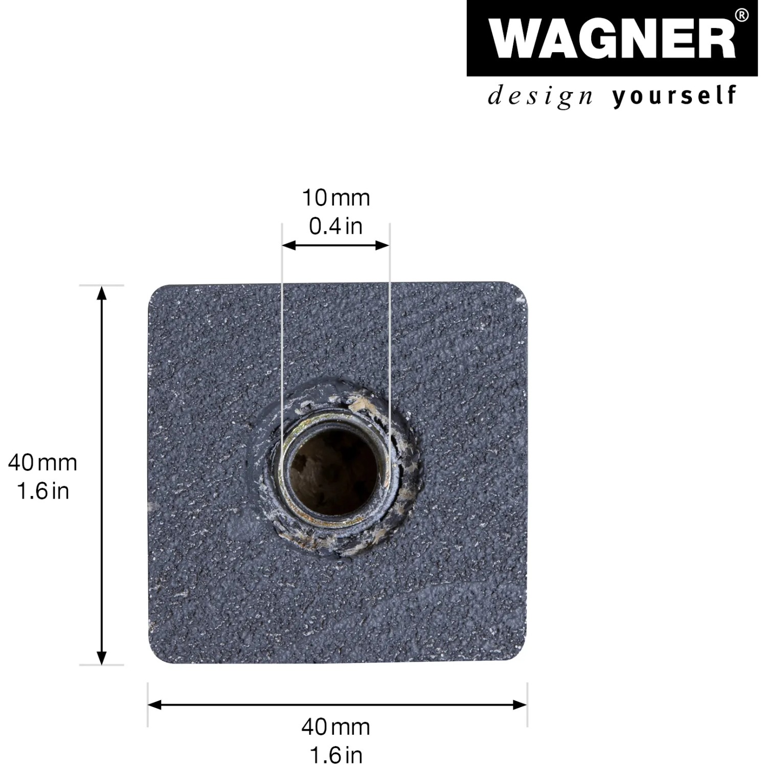 Detailaufnahme des Wagner Möbelbeins Wood V1, Kiefer Grau, mit Maßangaben zum Innengewinde.