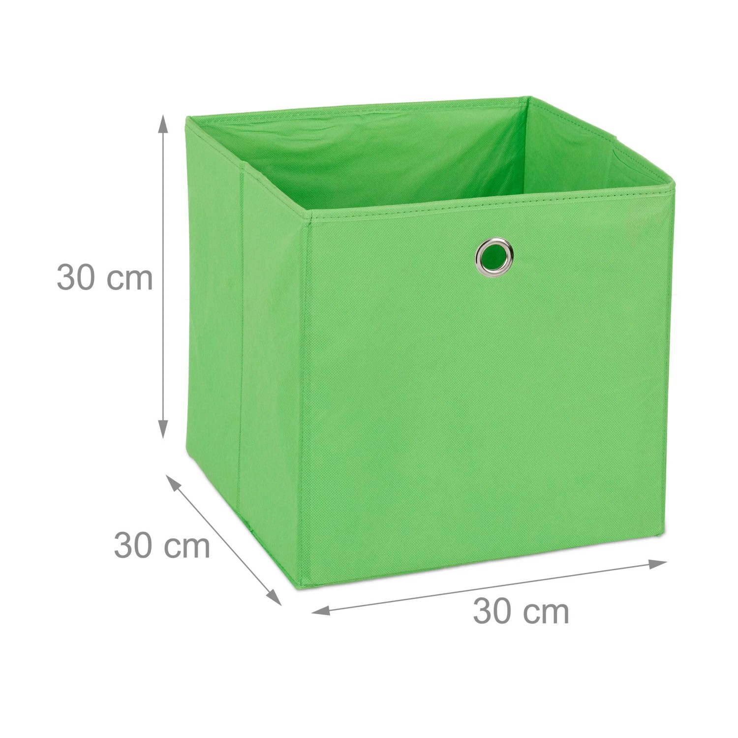 Grüne Relaxdays Faltbox, 30x30x30 cm, für textile Aufbewahrung im Regal.