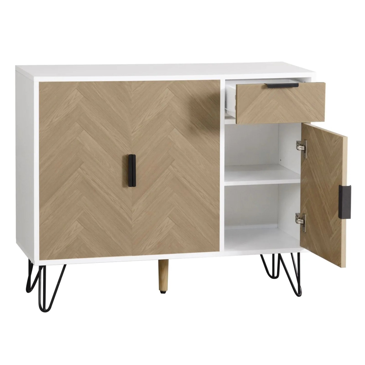 PXloue Sideboard Aufbewahrungsschrank mit Schublade und 3 Türen Weiß Holzoptik