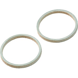 Zwei Fiberdichtungen, Ø 19 mm x Ø 22 mm, für Rohrleitungen.