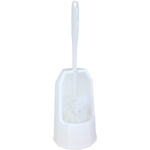 Weiße Bürstenmann WC-Garnitur mit Halter und Bürste für das Badezimmer.