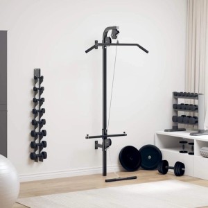 vidaXL Latzugturm zur Wandmontage, schwarzes Stahlgestell für Fitness- und Krafttraining.