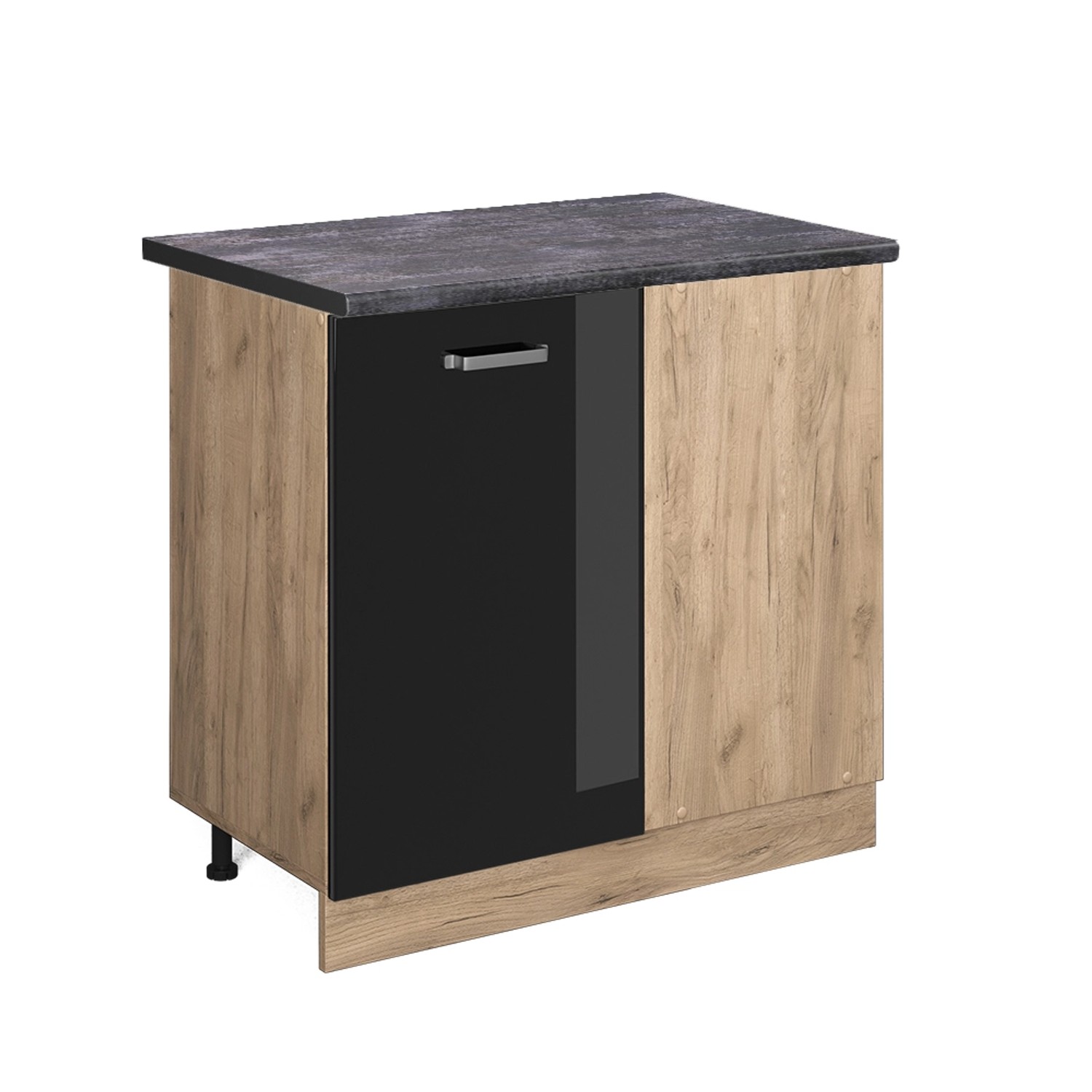 Vicco Eckunterschrank R-Line Schwarz Hochglanz/Goldkraft Eiche 86 cm AP Ant günstig online kaufen