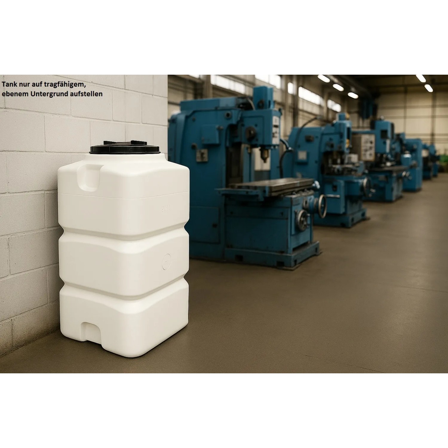 Weißer KMND 500L quadratischer Trinkwasser Wassertank aus PE mit schwarzem Deckel, robust und UV-beständig.