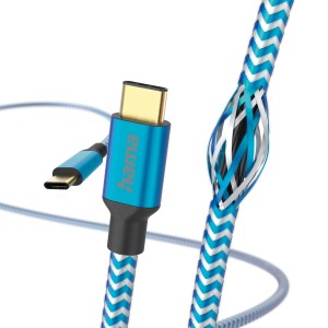 Blaues Hama Ladekabel Reflective USB-C, 1,5 m, Nylon, mit reflektierenden Elementen.