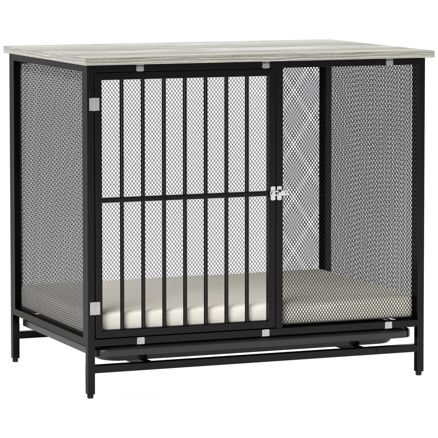 PawHut Hundekäfig Stahl Spanplatte Grau Schwarz 80L x 55B x 71H cm